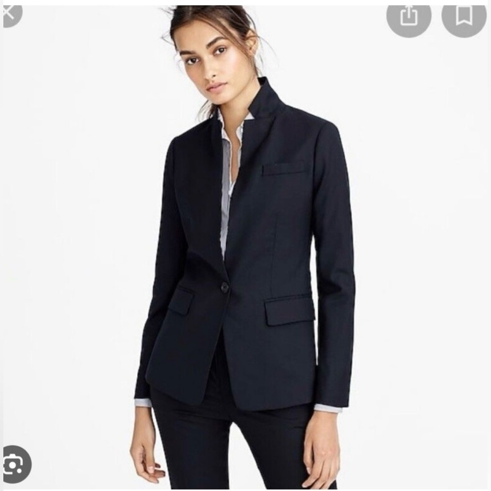 J. Crew Syper 120's 100% Wool Long Sleeve Navy Blue Blazer Size 8P